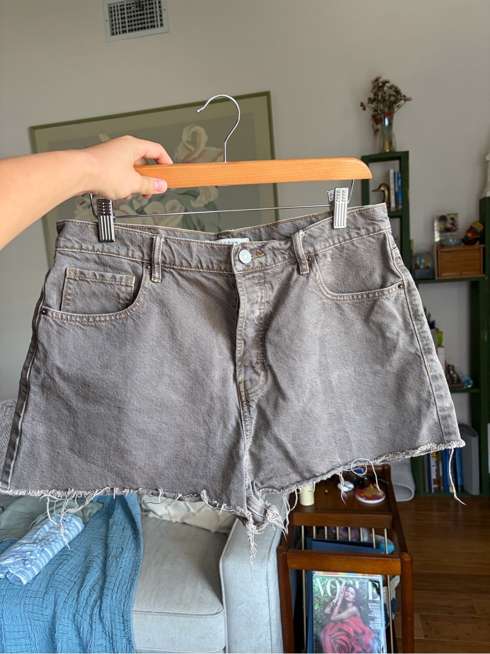 PacSun Washed Brown/Gray Frayed Hem Denim Shorts